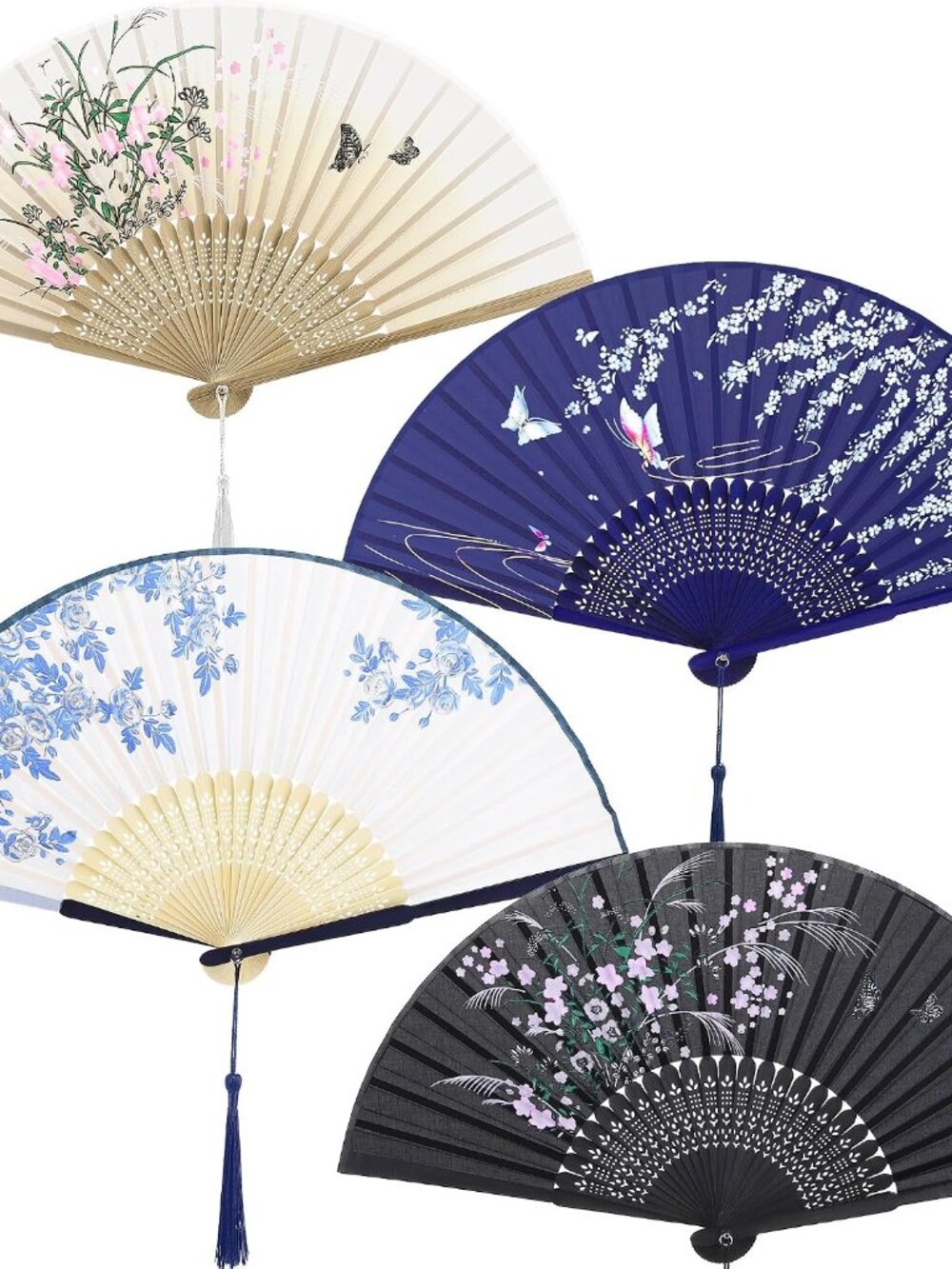 4 Pack Folding Fans Handheld Silk Fans